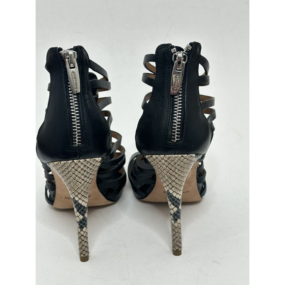 Coach Josey Sandals Heels Size 5 B Black Leather Snake Reptile Print Animal - Picture 4 of 6
